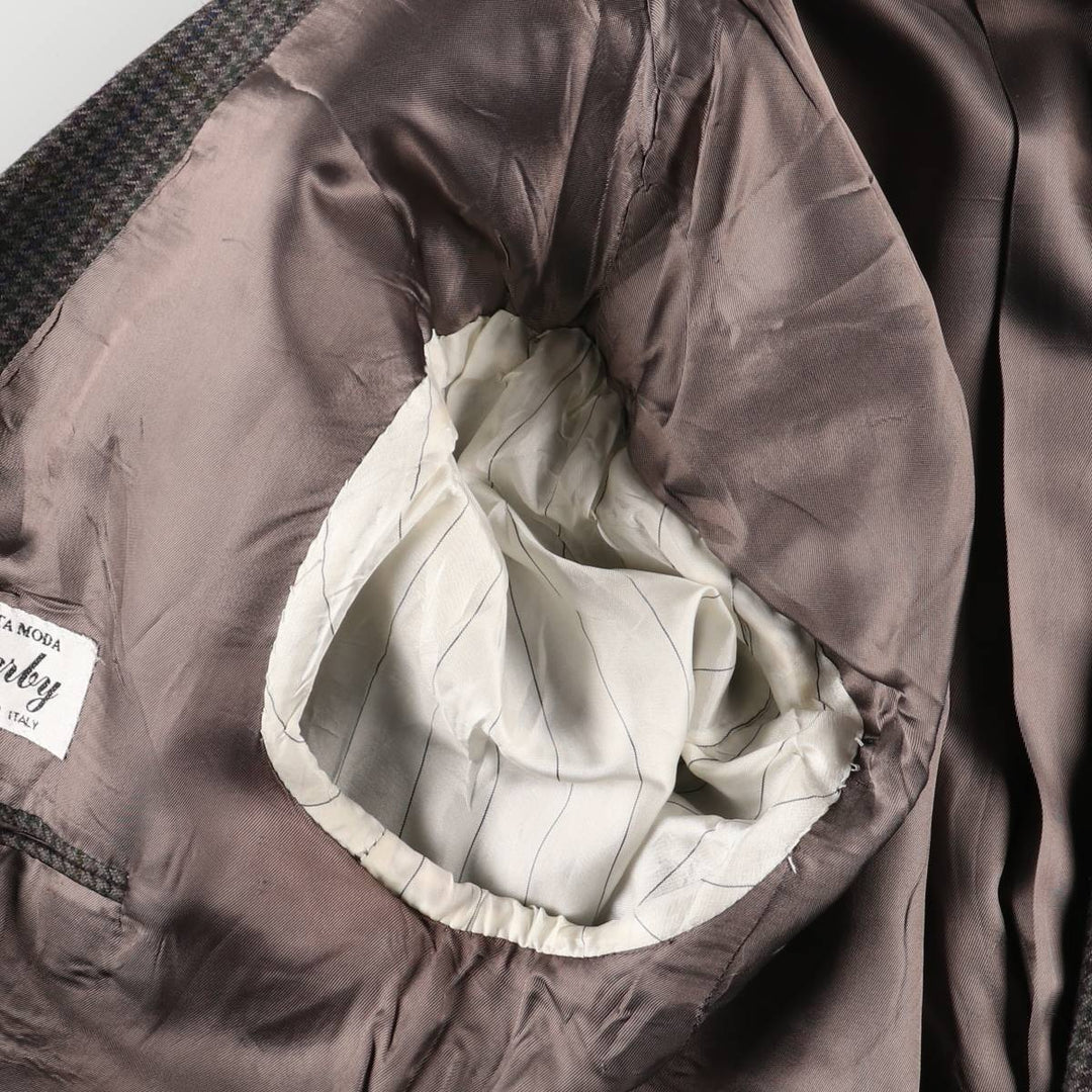 ALTA MODA Derby CARIGNANO 1888 Houndstooth Pattern Check Pattern Wool Tailored Jacket, Made in Italy, Men's Size L wool Khaki type Vintage Second Hand