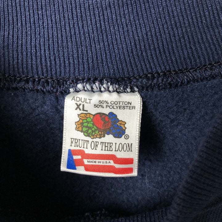 Vintage 80's Fruit of the Loom printed sweatshirt, made in the USA, size XL for men cotton navy blue type Vintage Second Hand