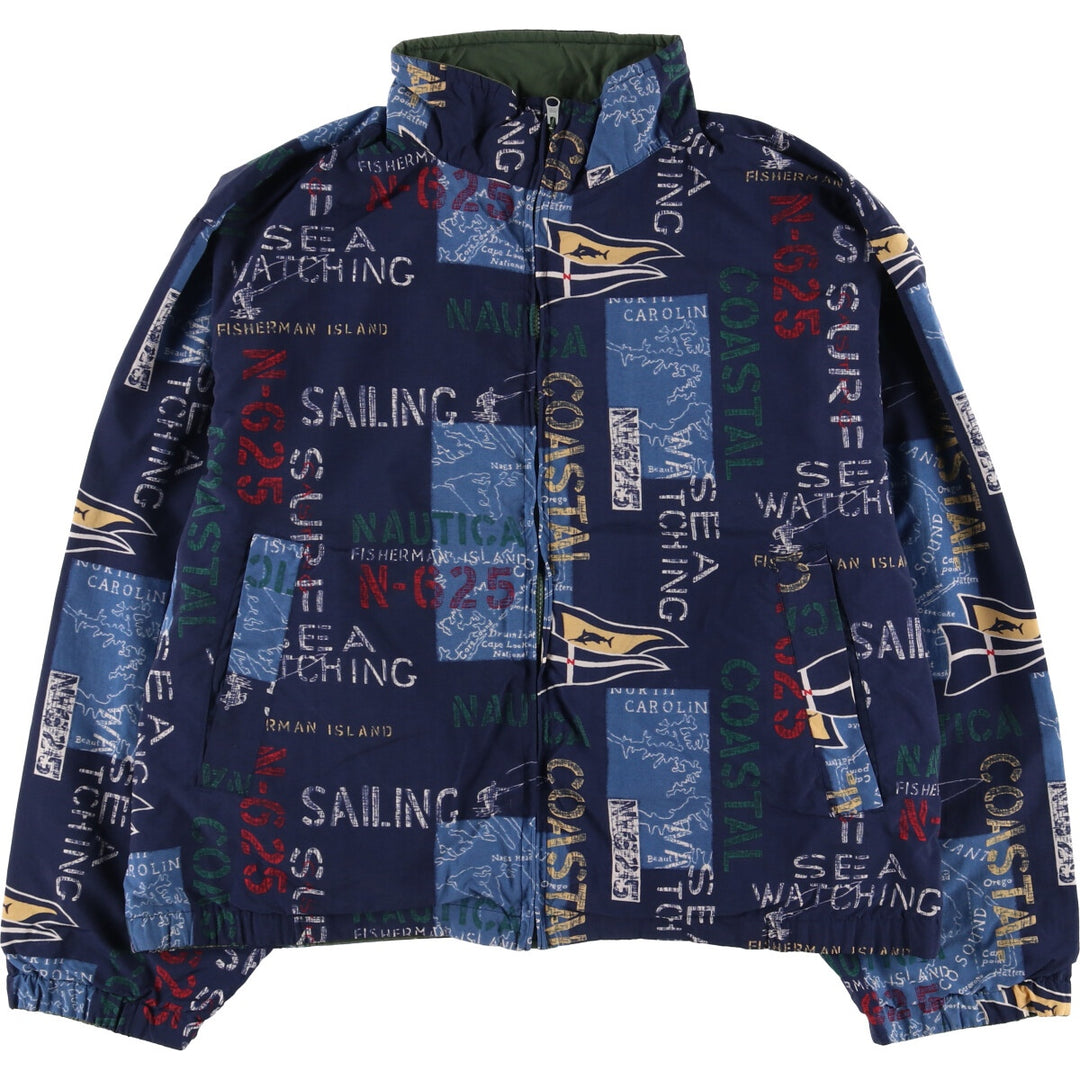 Vintage 90'S NAUTICA all-over print reversible zip-up jacket, men's size XL Nylon navy blue type Vintage Second Hand