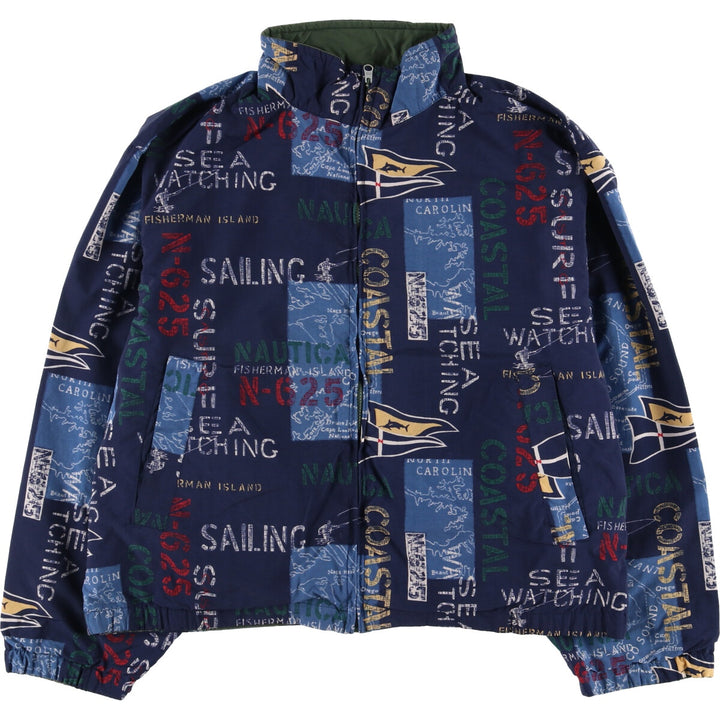 Vintage 90'S NAUTICA all-over print reversible zip-up jacket, men's size XL Nylon navy blue type Vintage Second Hand