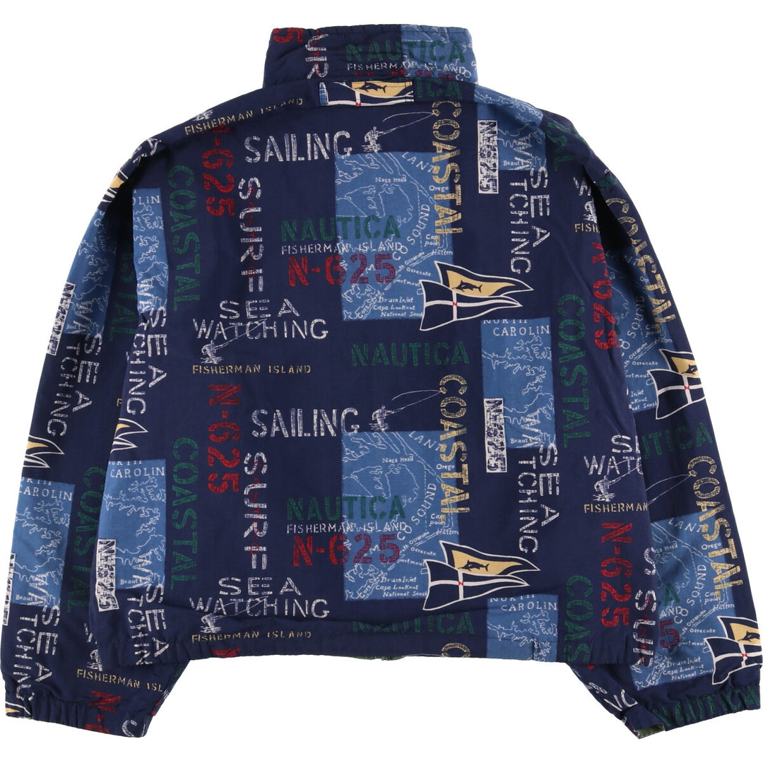 Vintage 90'S NAUTICA all-over print reversible zip-up jacket, men's size XL Nylon navy blue type Vintage Second Hand