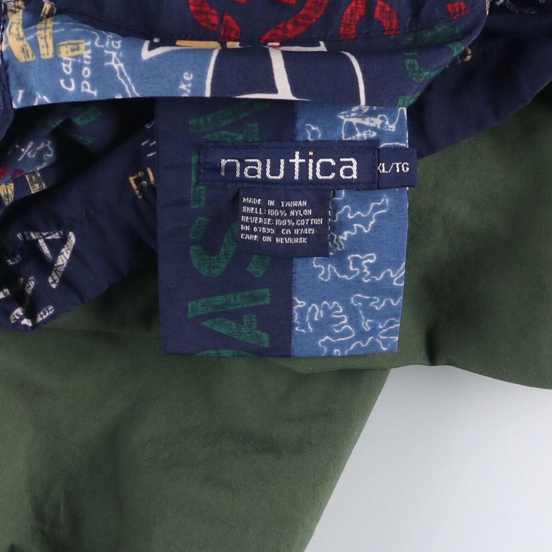Vintage 90'S NAUTICA all-over print reversible zip-up jacket, men's size XL Nylon navy blue type Vintage Second Hand
