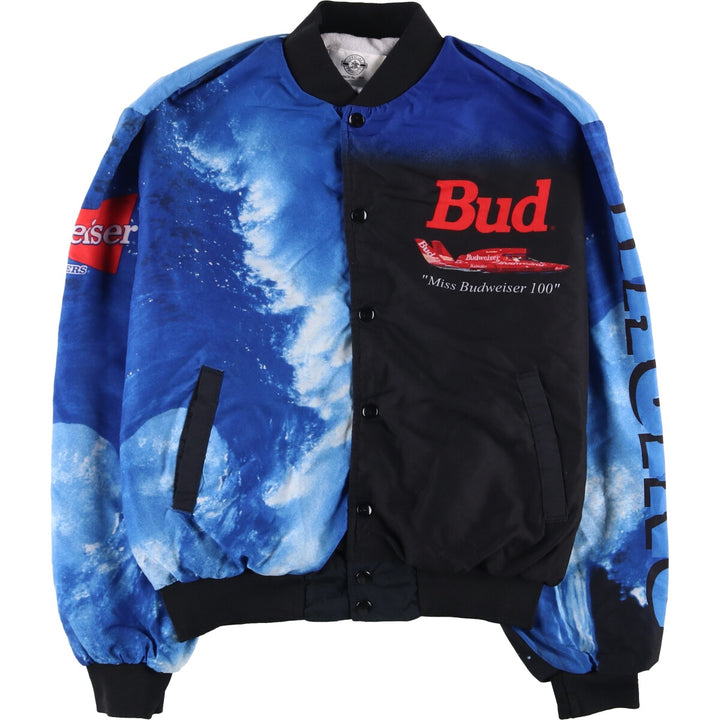 Vintage Budweiser Advertising Large Print Racing Jacket, Made in USA, Men's XL unclear blue type Vintage Second Hand
