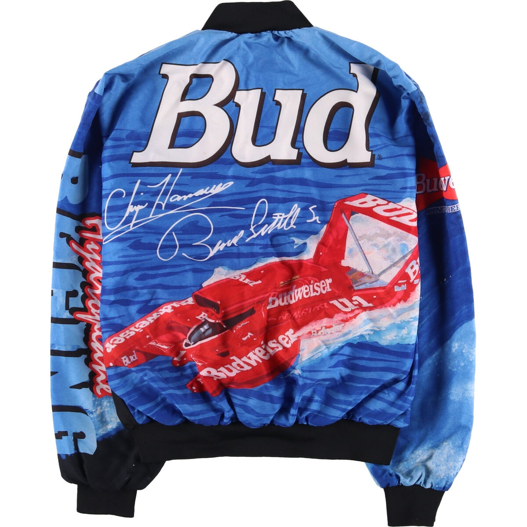Vintage Budweiser Advertising Large Print Racing Jacket, Made in USA, Men's XL unclear blue type Vintage Second Hand