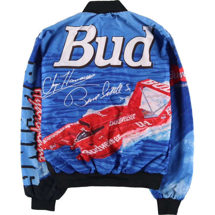 Vintage Budweiser Advertising Large Print Racing Jacket, Made in USA, Men's XL unclear blue type Vintage Second Hand