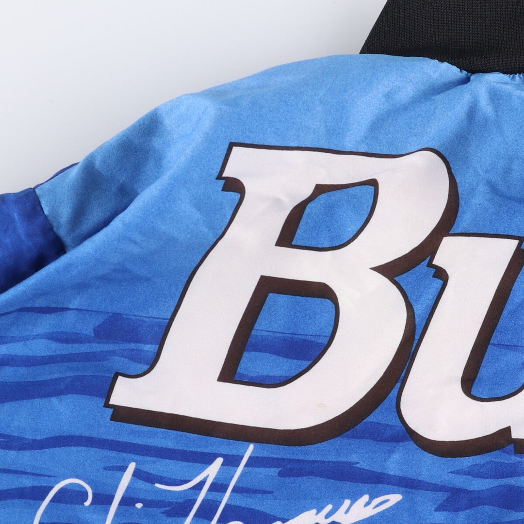 Vintage Budweiser Advertising Large Print Racing Jacket, Made in USA, Men's XL unclear blue type Vintage Second Hand