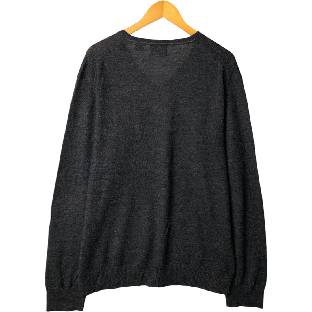 90s-00'S Calvin Klein V-neck Merino wool knit sweater, men's size XXL, vintage Merino wool Charcoal Vintage Second Hand