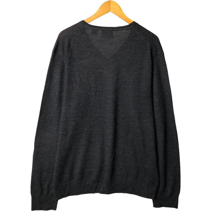 90s-00'S Calvin Klein V-neck Merino wool knit sweater, men's size XXL, vintage Merino wool Charcoal Vintage Second Hand