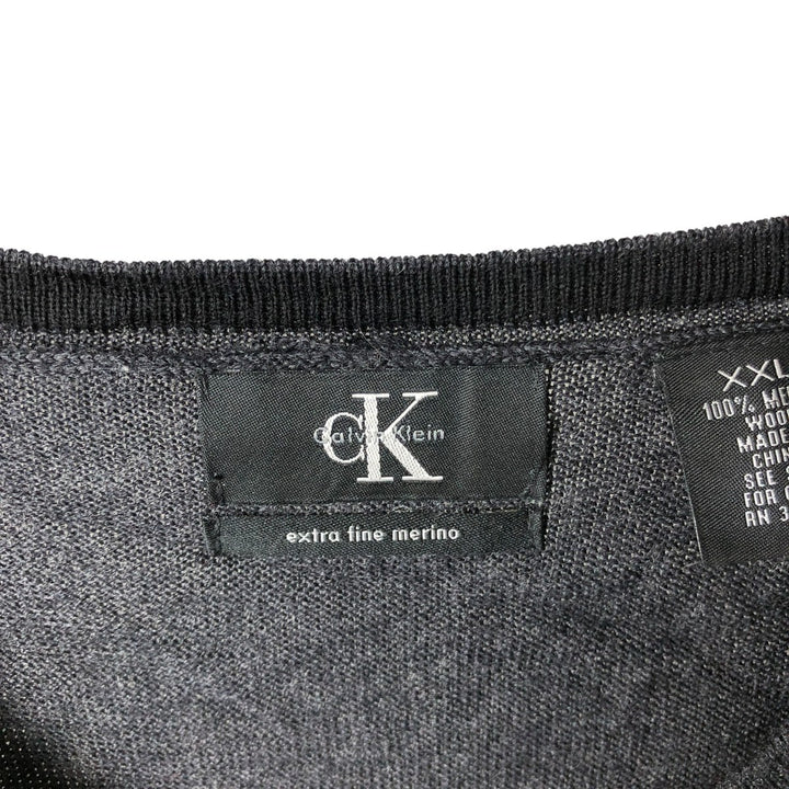 90s-00'S Calvin Klein V-neck Merino wool knit sweater, men's size XXL, vintage Merino wool Charcoal Vintage Second Hand