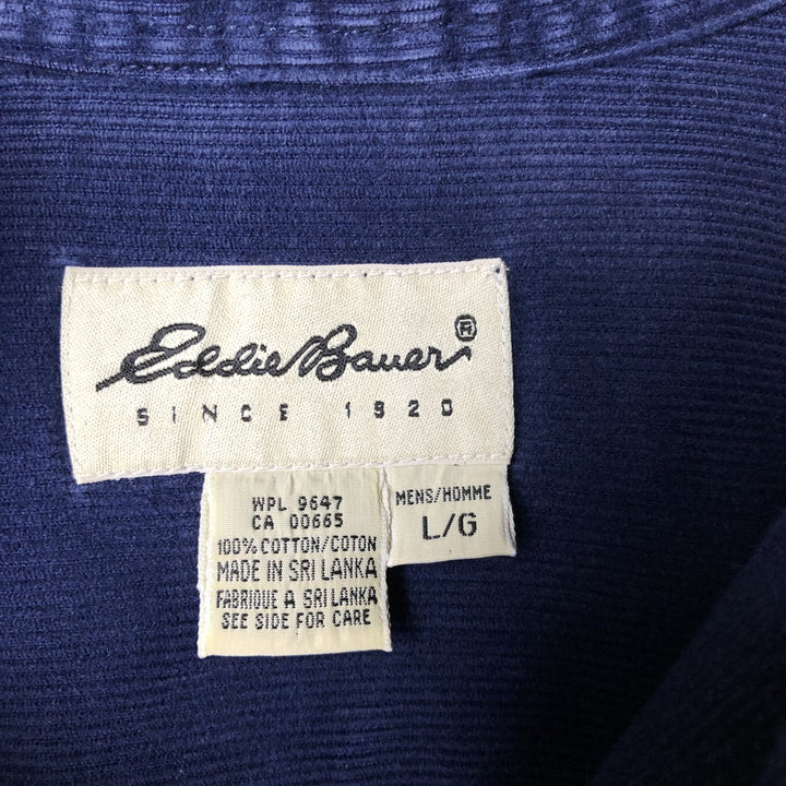 Eddie Bauer Long Sleeve Button Down Corduroy Shirt, Men's Size L cotton blue type Vintage Second Hand