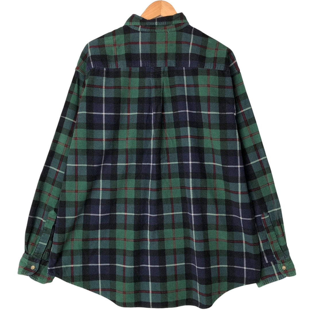 Vintage 80s-90'S LLBean Check Pattern Long Sleeve Button-Down Corduroy Shirt, Men's Size XL cotton green type Vintage Second Hand