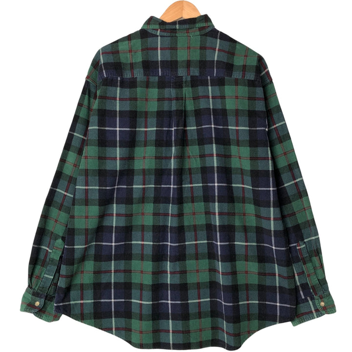 Vintage 80s-90'S LLBean Check Pattern Long Sleeve Button-Down Corduroy Shirt, Men's Size XL cotton green type Vintage Second Hand