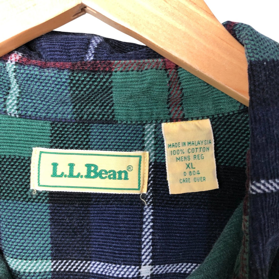 Vintage 80s-90'S LLBean Check Pattern Long Sleeve Button-Down Corduroy Shirt, Men's Size XL cotton green type Vintage Second Hand