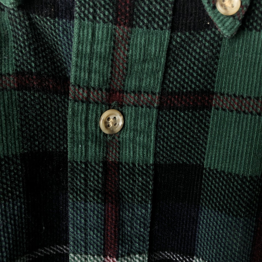 Vintage 80s-90'S LLBean Check Pattern Long Sleeve Button-Down Corduroy Shirt, Men's Size XL cotton green type Vintage Second Hand