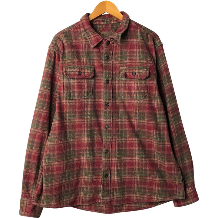 ORVIS Long Sleeve Flannel Check Shirt, Men's XL Size cotton red type Vintage Second Hand