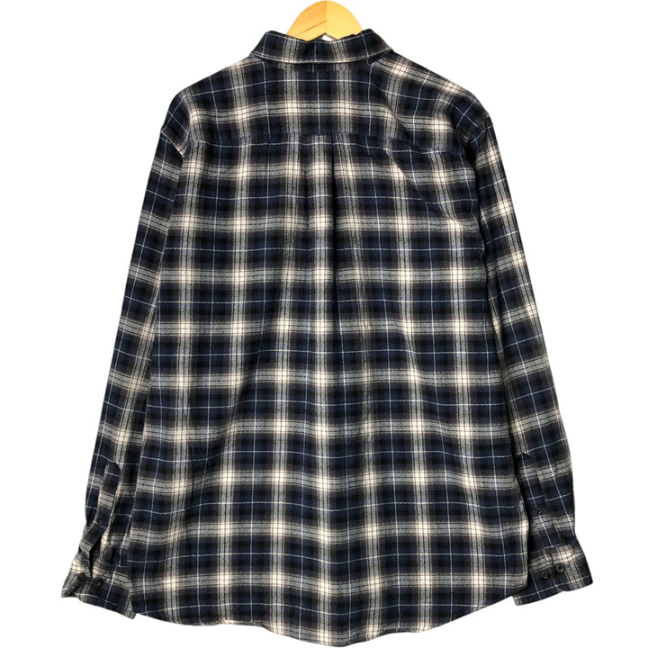Eddie Bauer Relaxed Fit Ombre Check Long Sleeve Button-Down Flannel Check Shirt, Men's Size L cotton navy blue type Vintage Second Hand