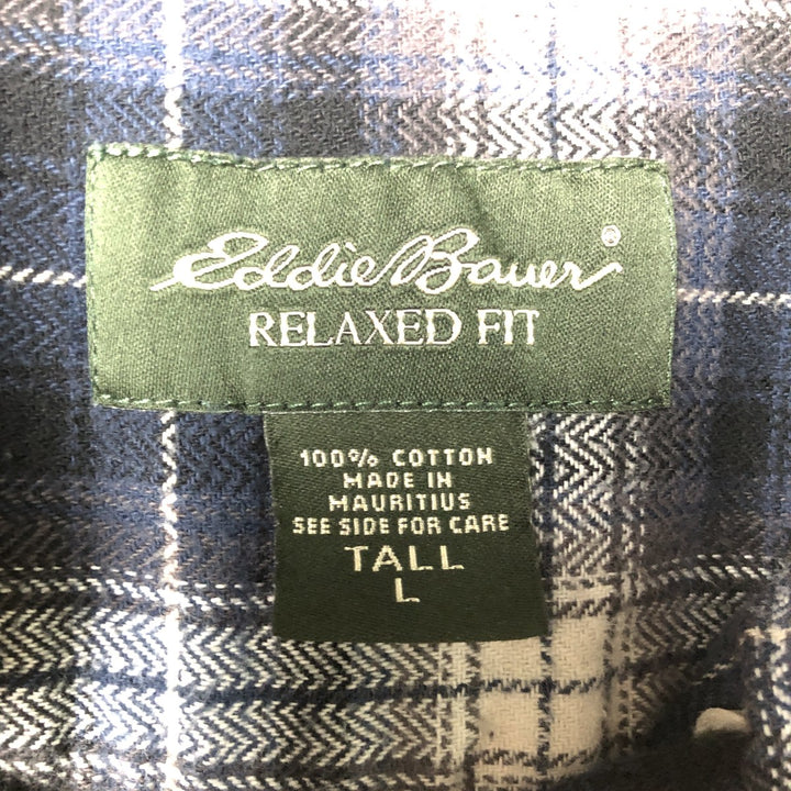 Eddie Bauer Relaxed Fit Ombre Check Long Sleeve Button-Down Flannel Check Shirt, Men's Size L cotton navy blue type Vintage Second Hand