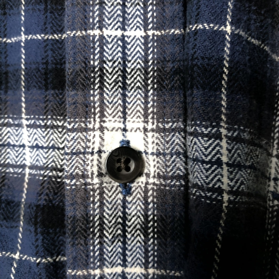 Eddie Bauer Relaxed Fit Ombre Check Long Sleeve Button-Down Flannel Check Shirt, Men's Size L cotton navy blue type Vintage Second Hand