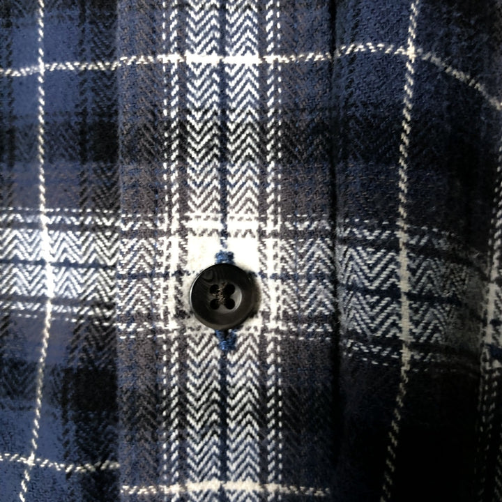 Eddie Bauer Relaxed Fit Ombre Check Long Sleeve Button-Down Flannel Check Shirt, Men's Size L cotton navy blue type Vintage Second Hand