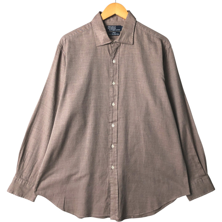 Ralph Lauren POLO by Ralph Lauren PHILIH herringbone long-sleeved cotton shirt, men's size XL cotton Beige type Vintage Second Hand