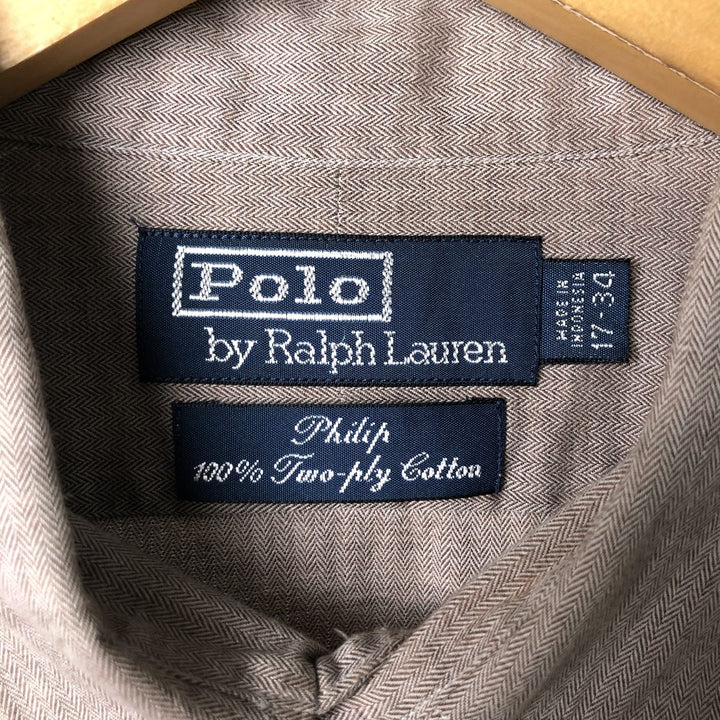 Ralph Lauren POLO by Ralph Lauren PHILIH herringbone long-sleeved cotton shirt, men's size XL cotton Beige type Vintage Second Hand