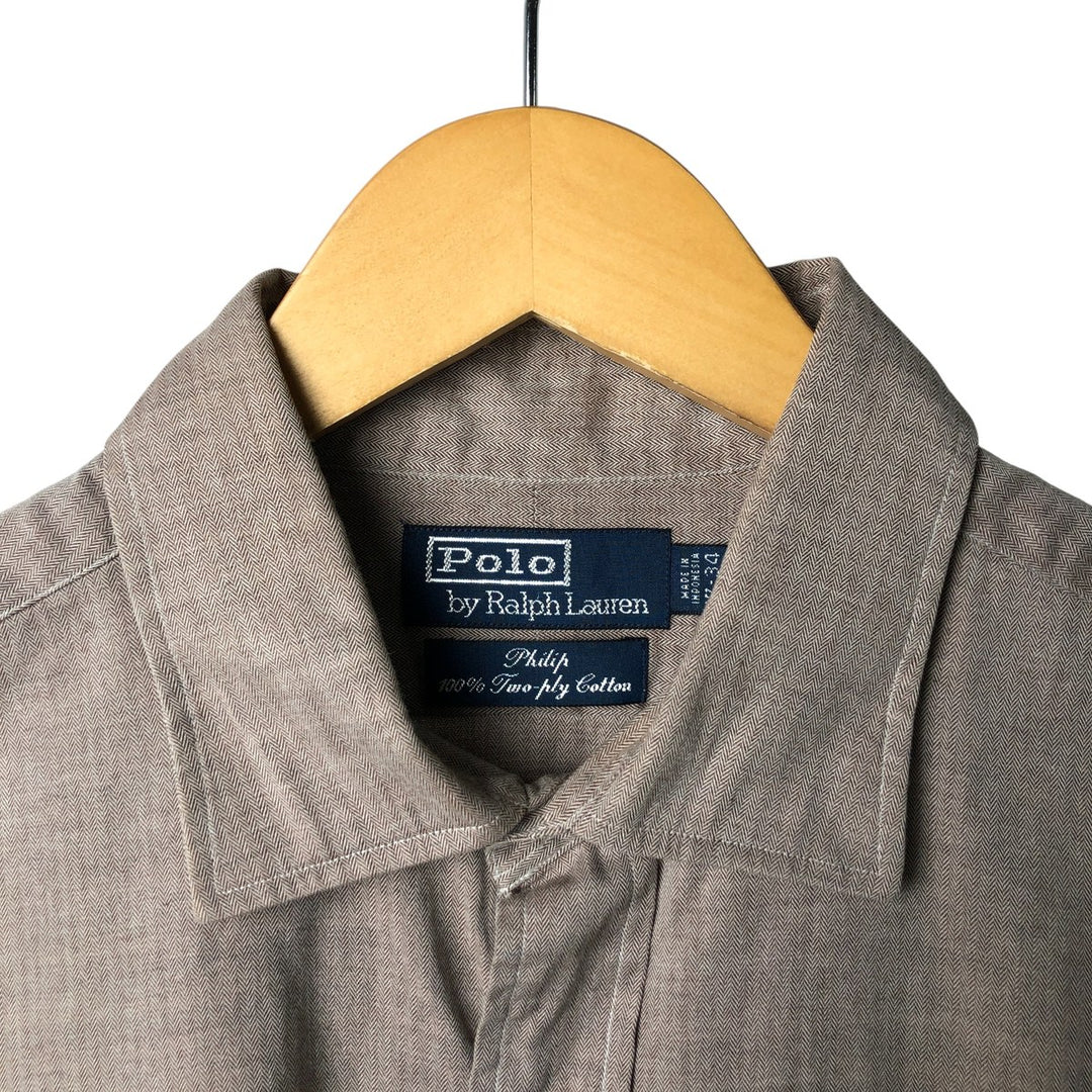 Ralph Lauren POLO by Ralph Lauren PHILIH herringbone long-sleeved cotton shirt, men's size XL cotton Beige type Vintage Second Hand