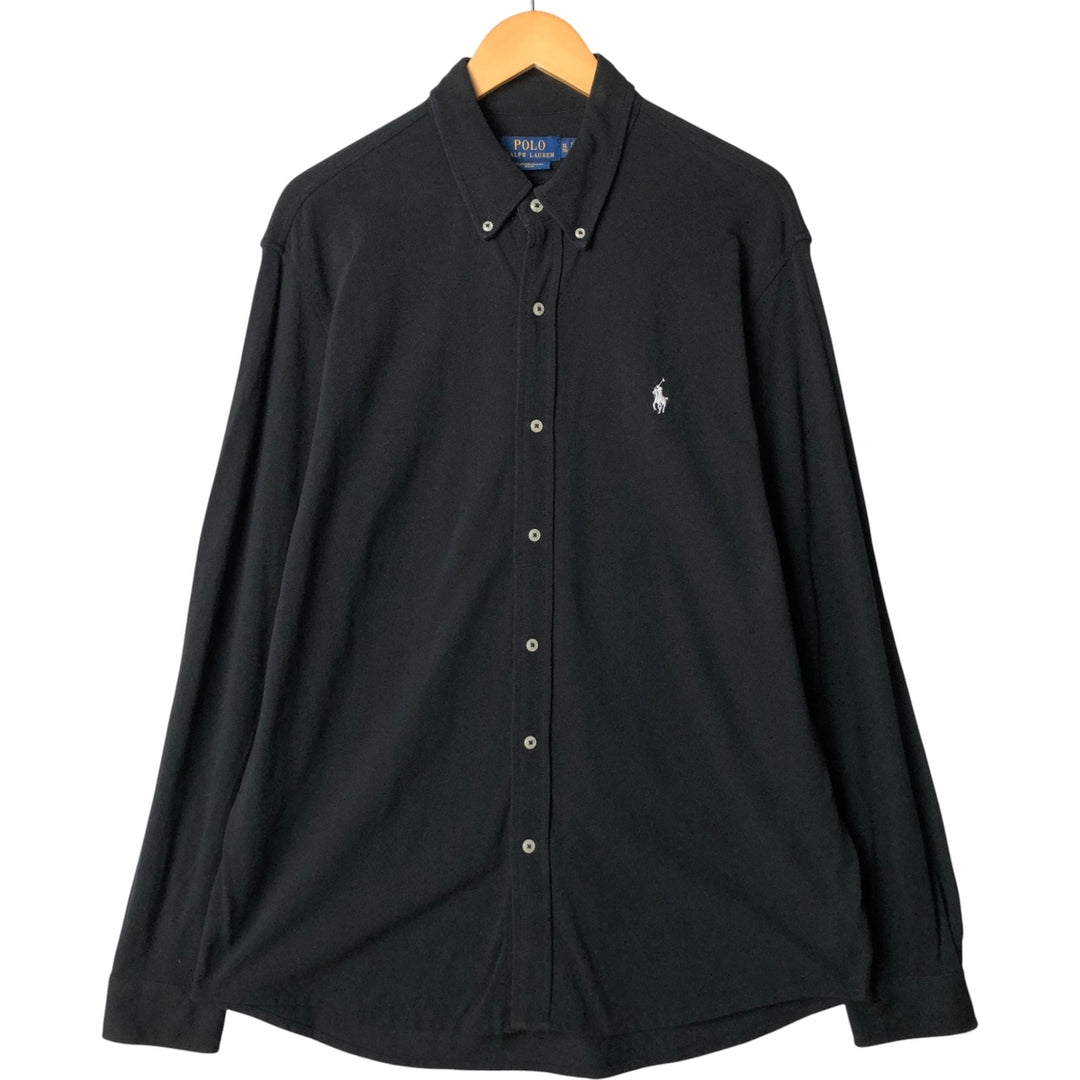 Ralph Lauren POLO RALPH LAUREN FEATHERWEIGHT MESH Pique Long Sleeve Button-Down Shirt, Men's Size XL cotton black type Vintage Second Hand