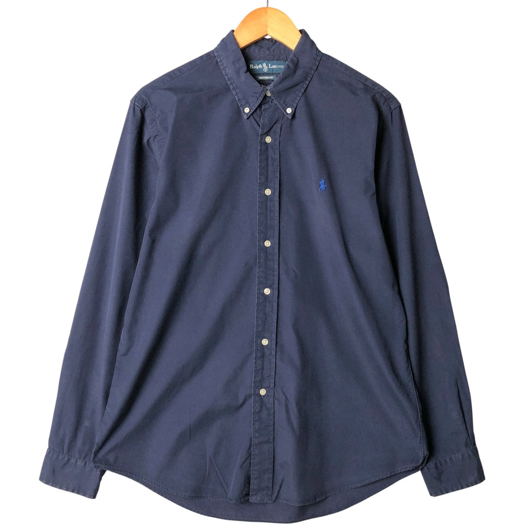 Ralph Lauren CUSTOM FIT long sleeve button down shirt, men's size L cotton navy blue type Vintage Second Hand
