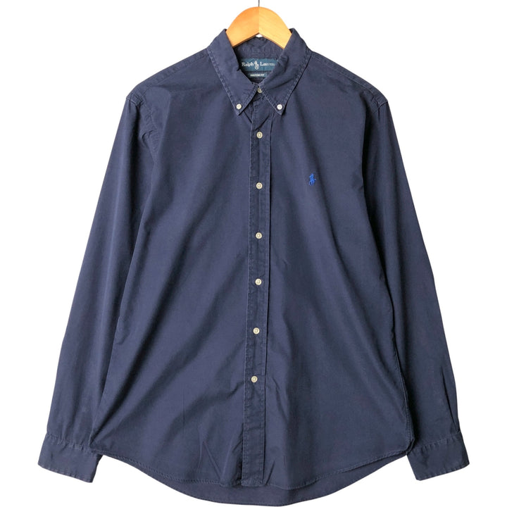 Ralph Lauren CUSTOM FIT long sleeve button down shirt, men's size L cotton navy blue type Vintage Second Hand