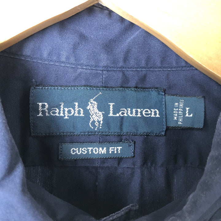 Ralph Lauren CUSTOM FIT long sleeve button down shirt, men's size L cotton navy blue type Vintage Second Hand