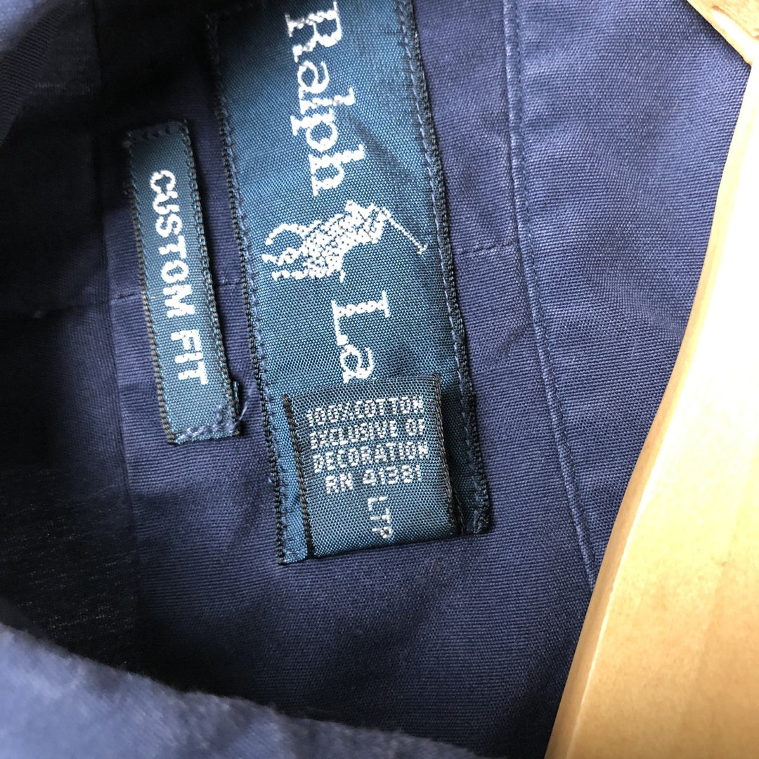 Ralph Lauren CUSTOM FIT long sleeve button down shirt, men's size L cotton navy blue type Vintage Second Hand