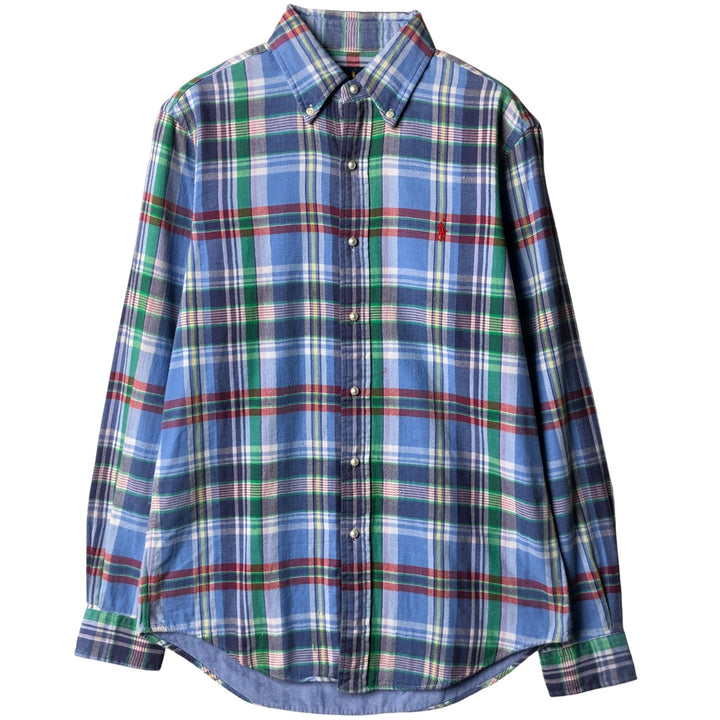 Ralph Lauren long-sleeved button-down check shirt, women's size S cotton blue type Vintage Second Hand