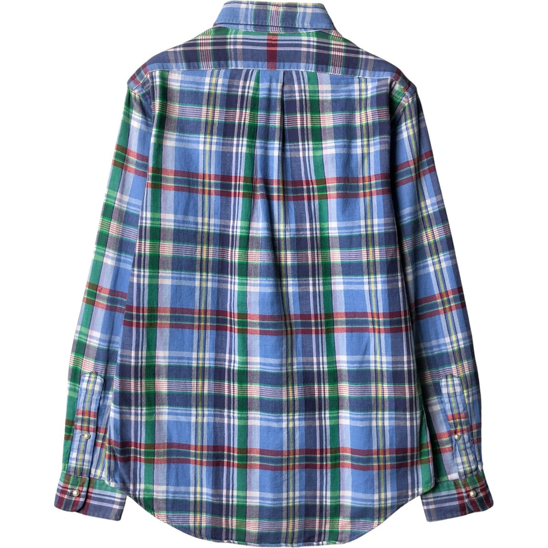 Ralph Lauren long-sleeved button-down check shirt, women's size S cotton blue type Vintage Second Hand