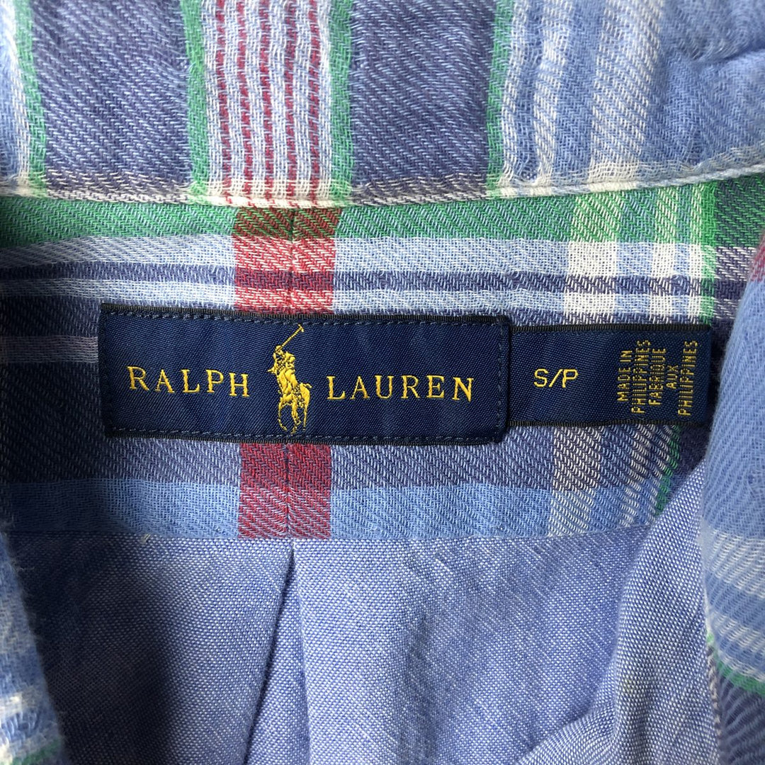 Ralph Lauren long-sleeved button-down check shirt, women's size S cotton blue type Vintage Second Hand