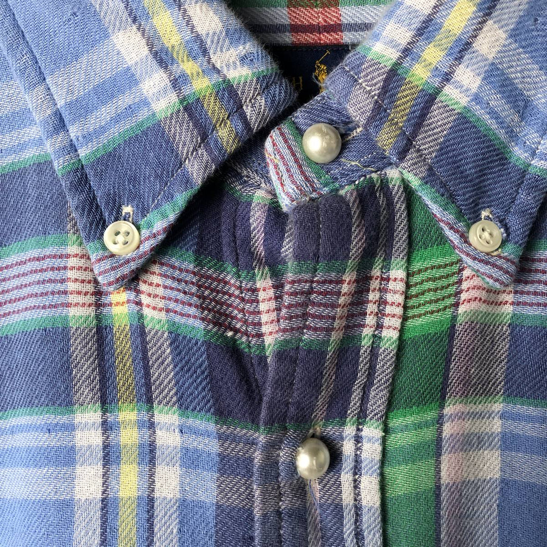 Ralph Lauren long-sleeved button-down check shirt, women's size S cotton blue type Vintage Second Hand