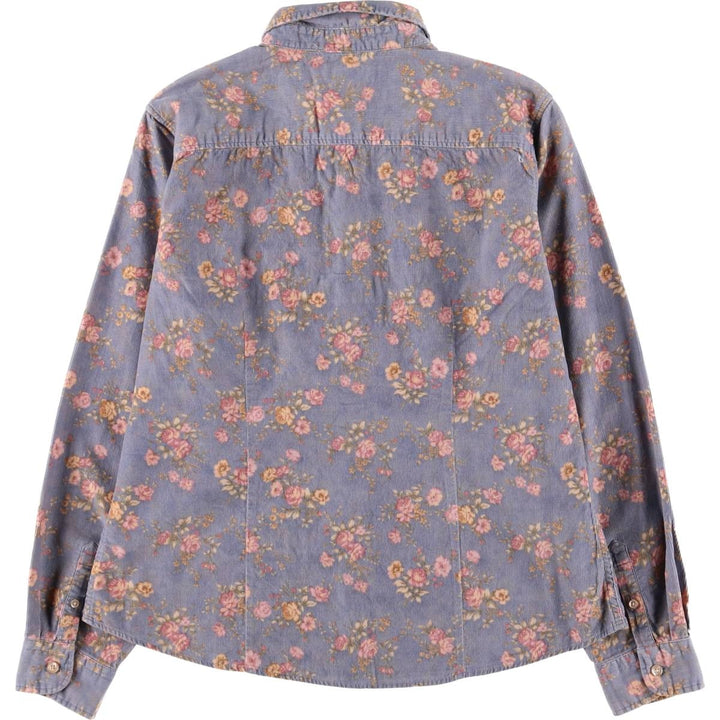 Vintage 70s-80'S LLBean floral long-sleeved corduroy shirt, size M, women's cotton Purple type blue-purple Vintage Second Hand
