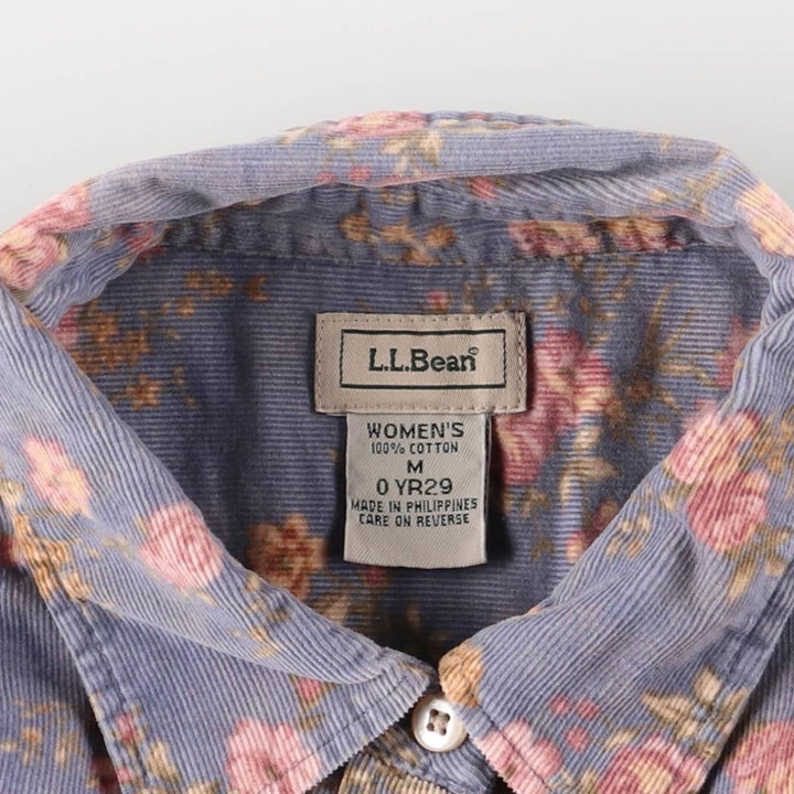 Vintage 70s-80'S LLBean floral long-sleeved corduroy shirt, size M, women's cotton Purple type blue-purple Vintage Second Hand
