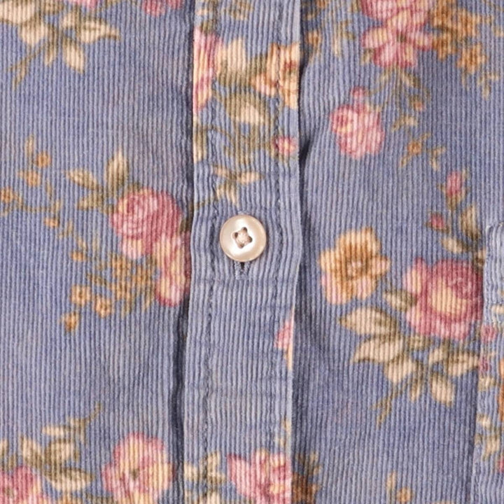 Vintage 70s-80'S LLBean floral long-sleeved corduroy shirt, size M, women's cotton Purple type blue-purple Vintage Second Hand