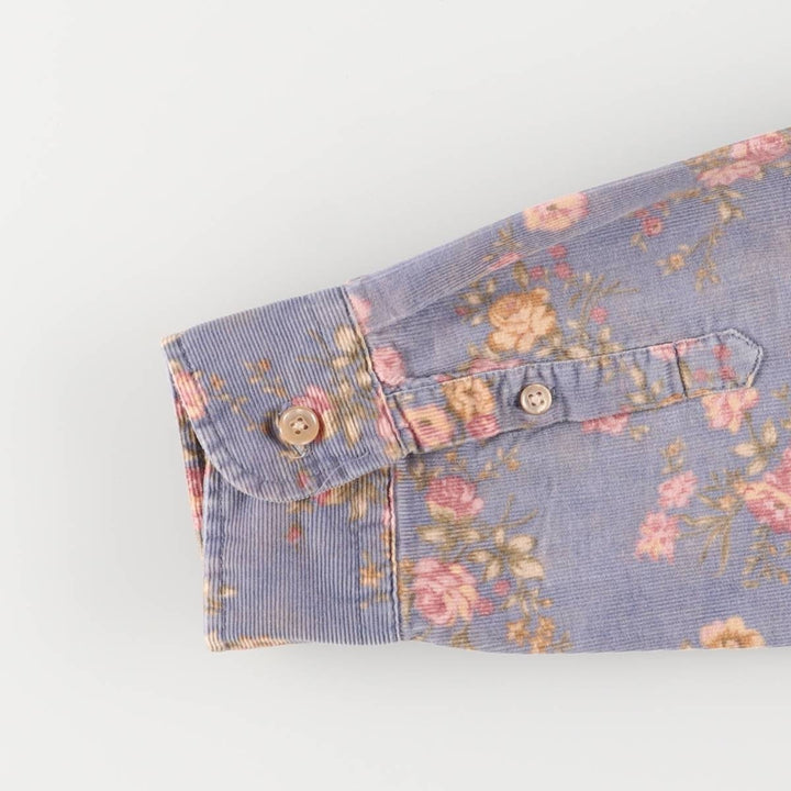 Vintage 70s-80'S LLBean floral long-sleeved corduroy shirt, size M, women's cotton Purple type blue-purple Vintage Second Hand