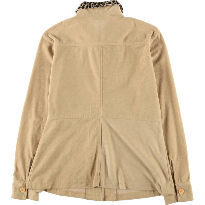 RENNE LAUREN Leopard Pattern Long Sleeve Faux Suede Shirt, Women's Size Medium unclear Beige type Vintage Second Hand