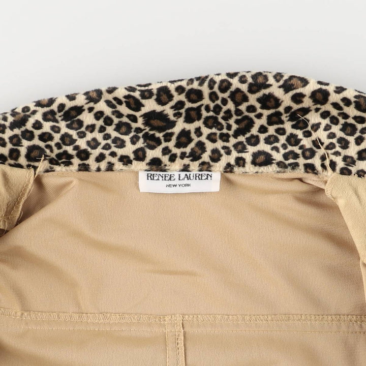 RENNE LAUREN Leopard Pattern Long Sleeve Faux Suede Shirt, Women's Size Medium unclear Beige type Vintage Second Hand