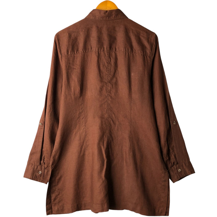 Edward long sleeve linen shirt, roll-up shirt, women's size XL linen brown type Vintage Second Hand