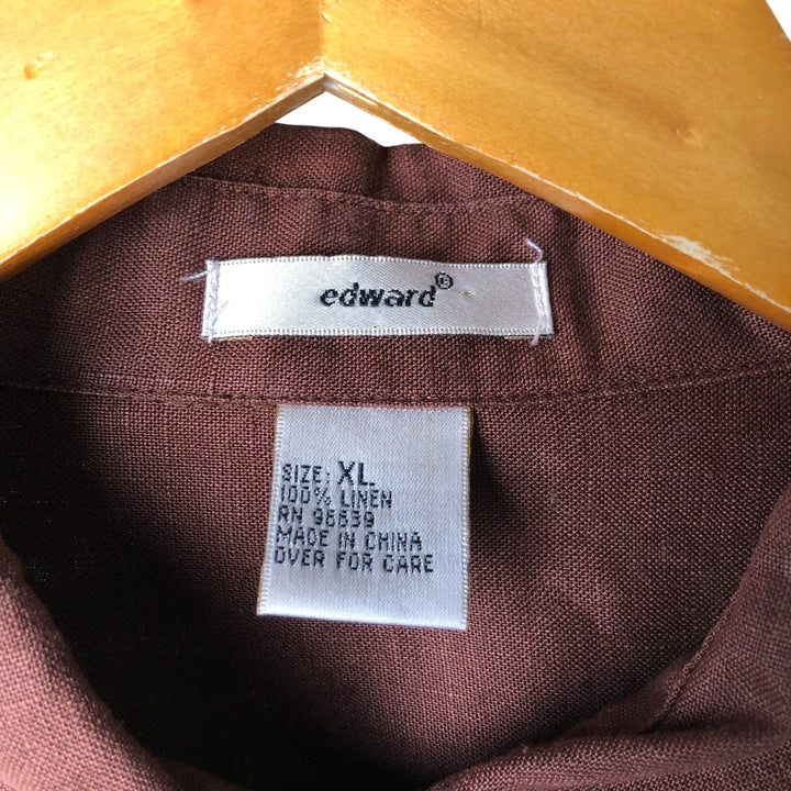 Edward long sleeve linen shirt, roll-up shirt, women's size XL linen brown type Vintage Second Hand