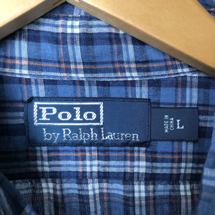 Ralph Lauren POLO by Ralph Lauren Check Pattern Long Sleeve Linen Shirt, Men's Size L linen blue type Vintage Second Hand