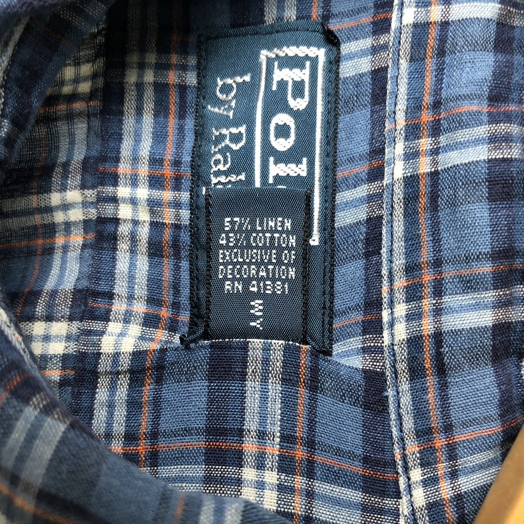 Ralph Lauren POLO by Ralph Lauren Check Pattern Long Sleeve Linen Shirt, Men's Size L linen blue type Vintage Second Hand