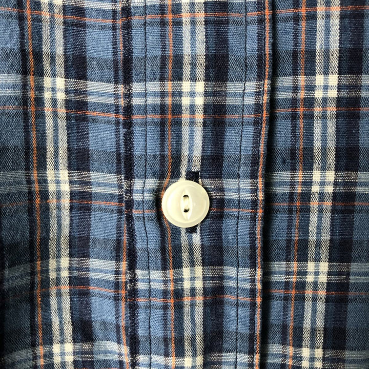 Ralph Lauren POLO by Ralph Lauren Check Pattern Long Sleeve Linen Shirt, Men's Size L linen blue type Vintage Second Hand