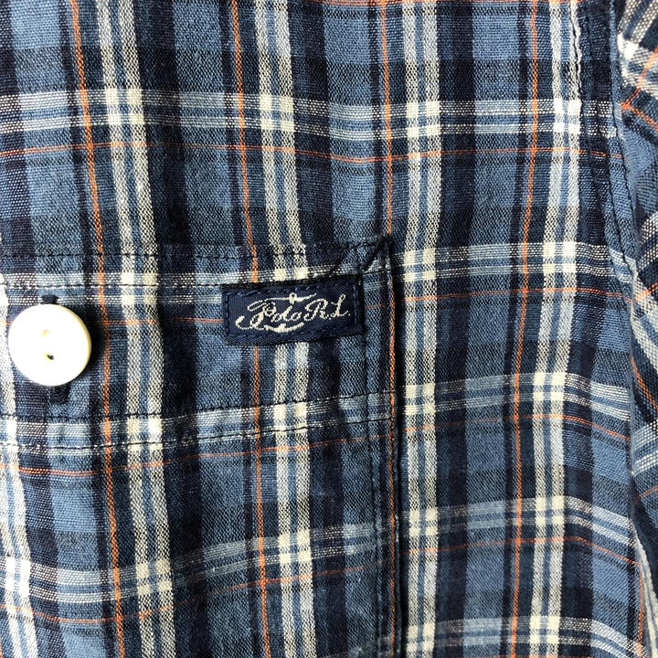 Ralph Lauren POLO by Ralph Lauren Check Pattern Long Sleeve Linen Shirt, Men's Size L linen blue type Vintage Second Hand