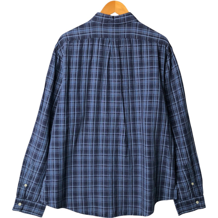 Ralph Lauren Custom Fit Check Pattern Long Sleeve Linen and Silk Button-Down Shirt, Men's XXL silk navy blue type Vintage Second Hand