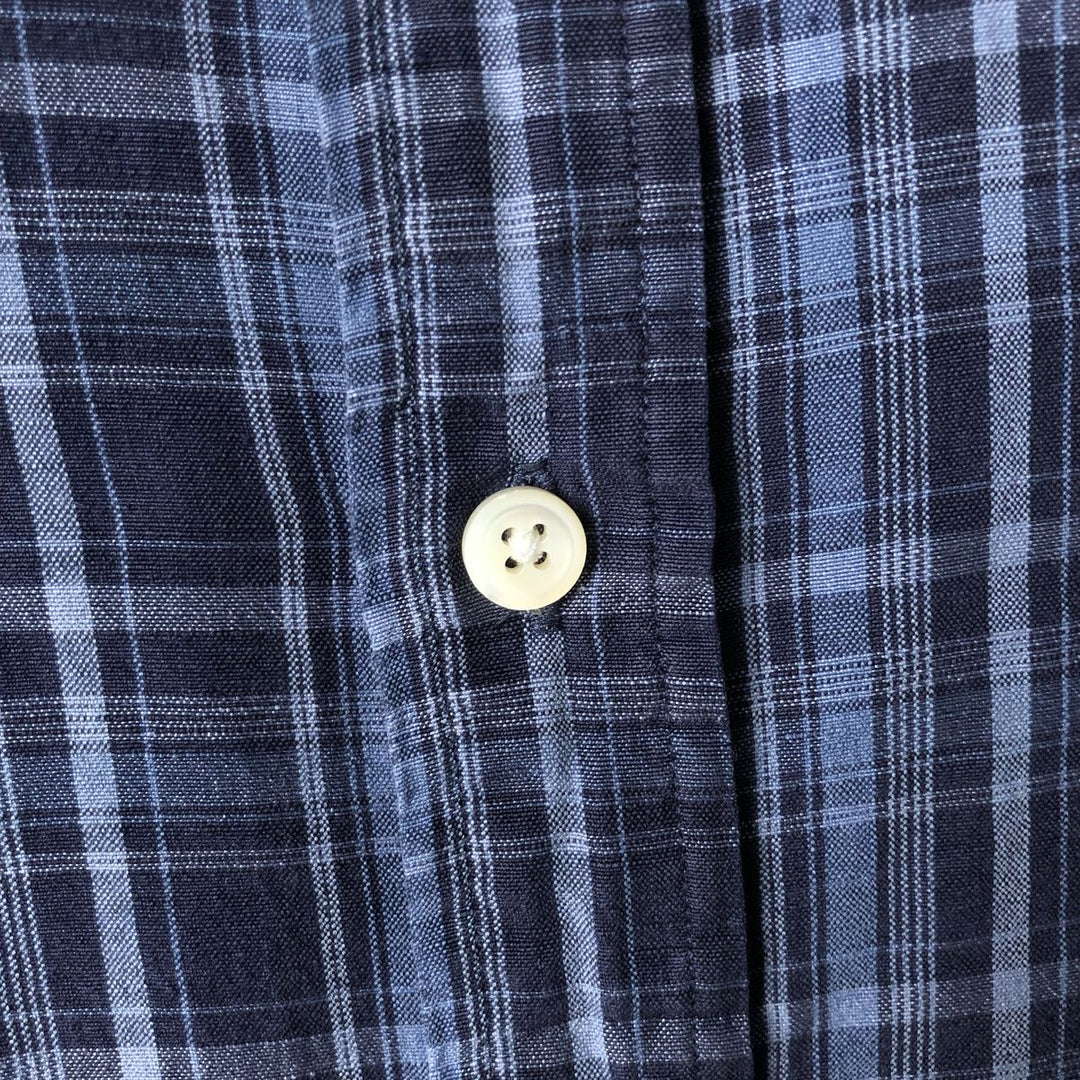 Ralph Lauren Custom Fit Check Pattern Long Sleeve Linen and Silk Button-Down Shirt, Men's XXL silk navy blue type Vintage Second Hand