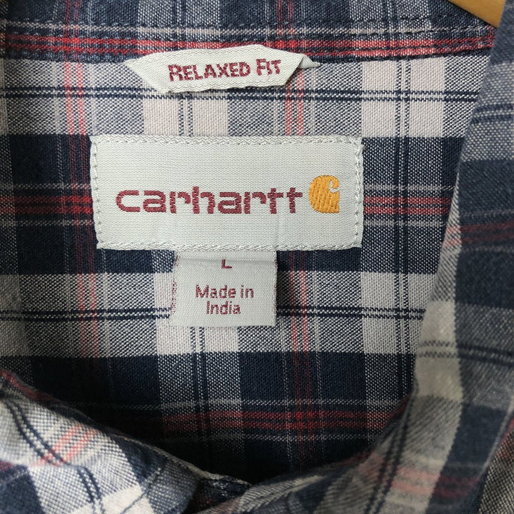 Carhartt Relaxed Fit Check Pattern Long Sleeve Button-Down Work Shirt, Men's Size L cotton navy blue type Vintage Second Hand